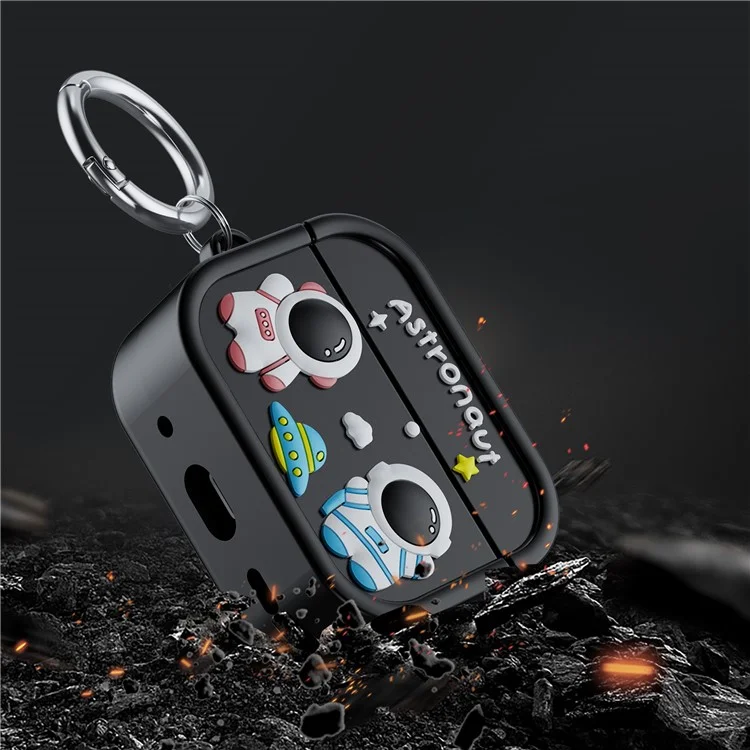Para Airpods Pro 2 Case 2 Case Fofa Astronauta Design de Silicone Fone de Ouvido Com Carabineiro - Preto