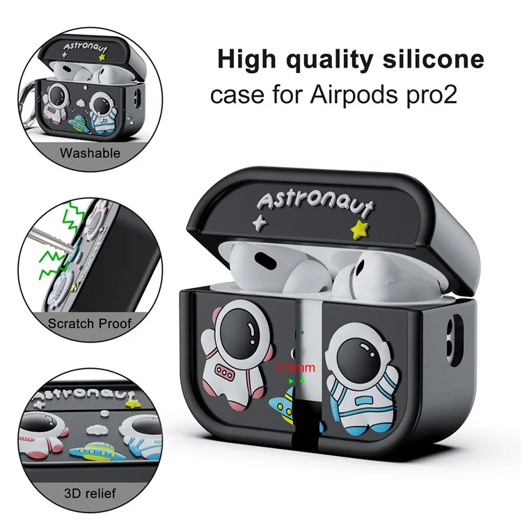 Para Airpods Pro 2 Case 2 Case Fofa Astronauta Design de Silicone Fone de Ouvido Com Carabineiro - Preto