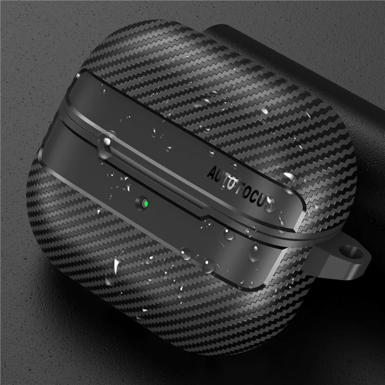 Pour Samsung Galaxy Buds3 / Buds3 Pro Coque en fibre de carbone Texture TPU Étui de protection pour écouteurs avec crochet - Noir