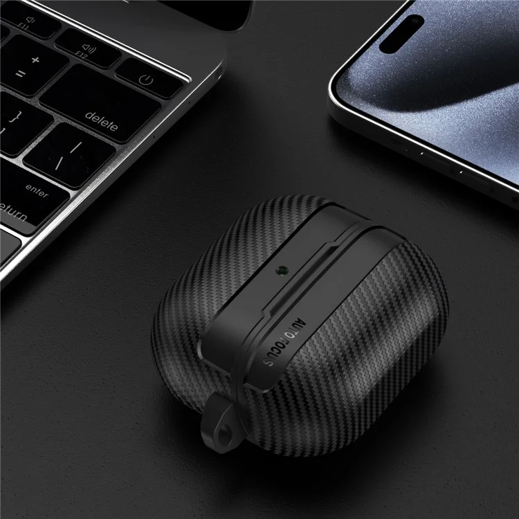 Pour Samsung Galaxy Buds3 / Buds3 Pro Coque en fibre de carbone Texture TPU Étui de protection pour écouteurs avec crochet - Noir