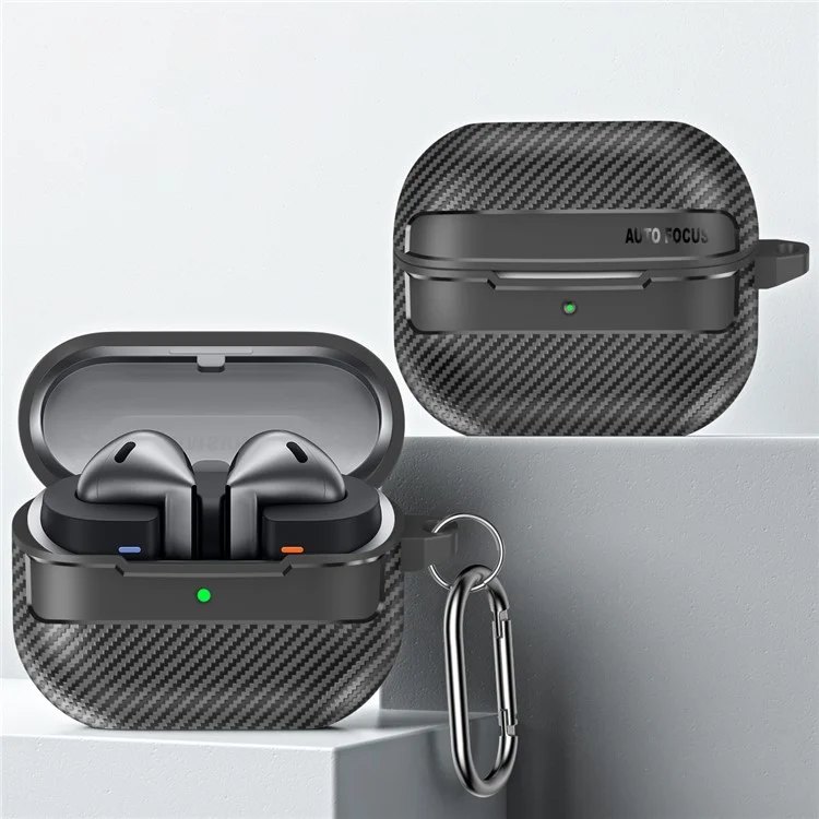 Pour Samsung Galaxy Buds3 / Buds3 Pro Coque en fibre de carbone Texture TPU Étui de protection pour écouteurs avec crochet - Noir