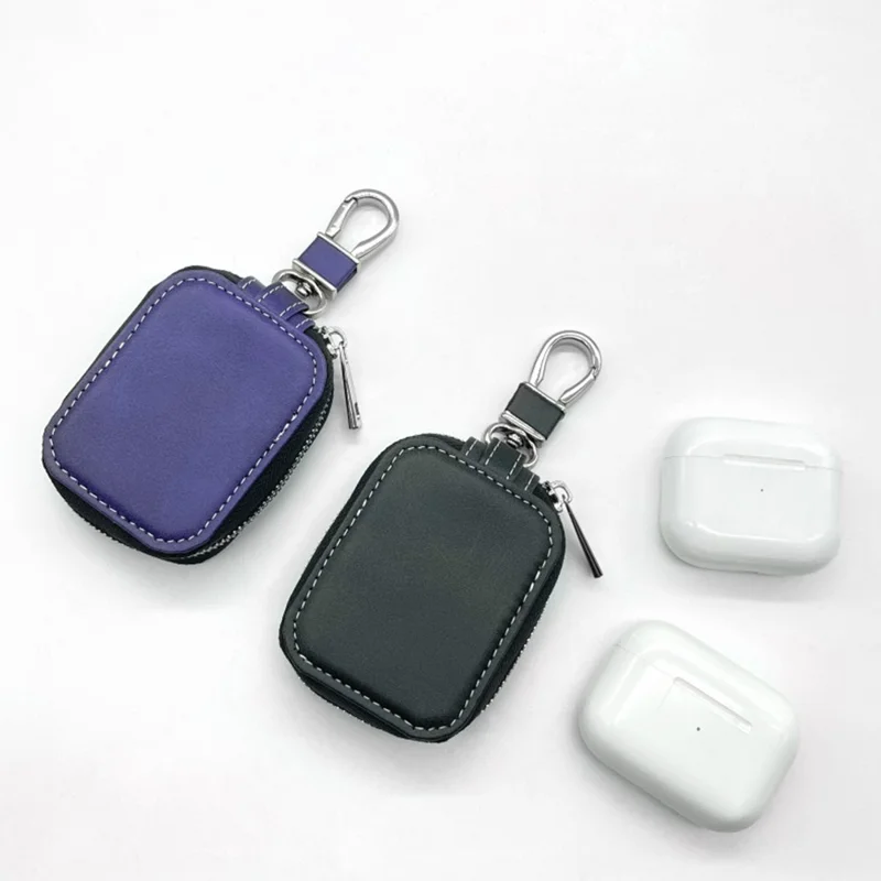 For Apple Series Earbud Storage Case Vertica PU Leather Skin-Touch Earphones Carrying Bag, Size: L - Black
