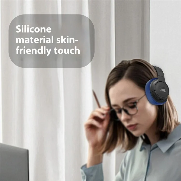 1 Pair Earpad Silicone Case for JBL Tune 770NC On-Ear Headphone Cushion Protective Cover - Dark Blue