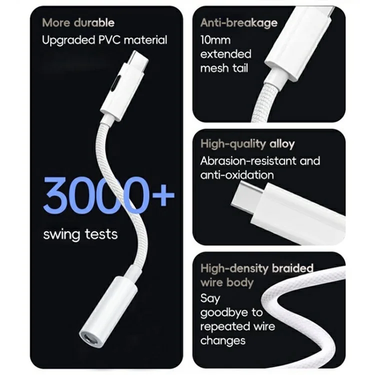Tipo-c a 8 Pin + 3.5 mm 2-en-1 Cable Adaptador Convertidor de Audio Nylon Wild