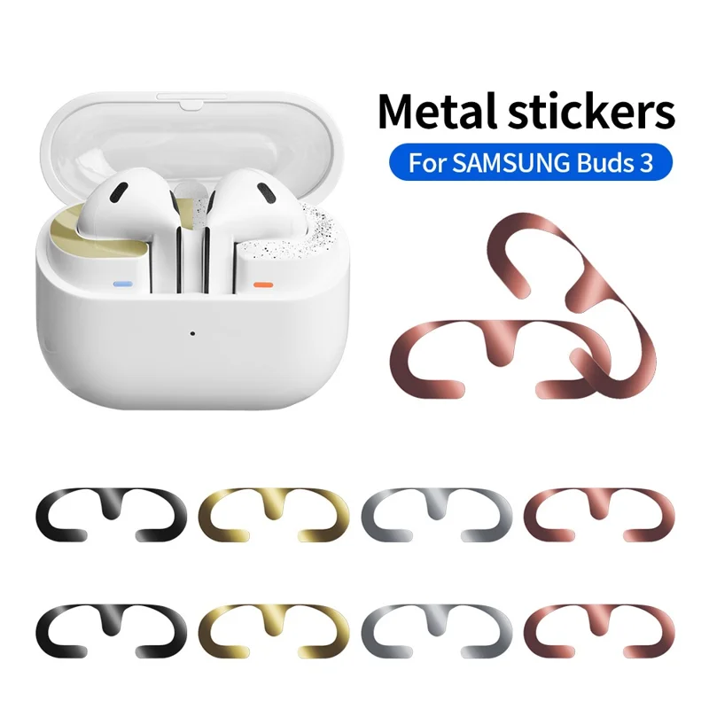 For Samsung Galaxy Buds3 Charging Case Bluetooth-compatible Earbuds Metal Sticker Anti-Dust Protective Decals - Rose Gold