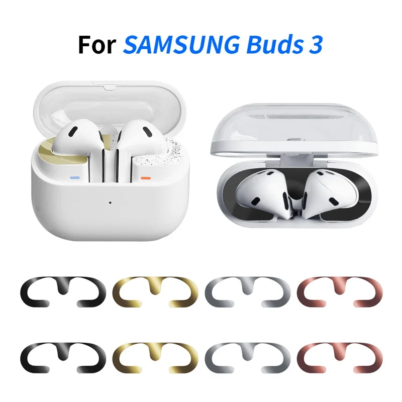 For Samsung Galaxy Buds3 Charging Case Bluetooth-compatible Earbuds Metal Sticker Anti-Dust Protective Decals - Rose Gold