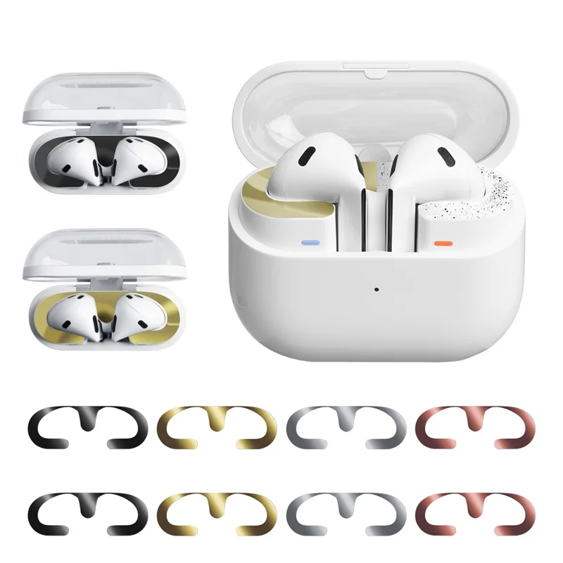 For Samsung Galaxy Buds3 Charging Case Bluetooth-compatible Earbuds Metal Sticker Anti-Dust Protective Decals - Rose Gold