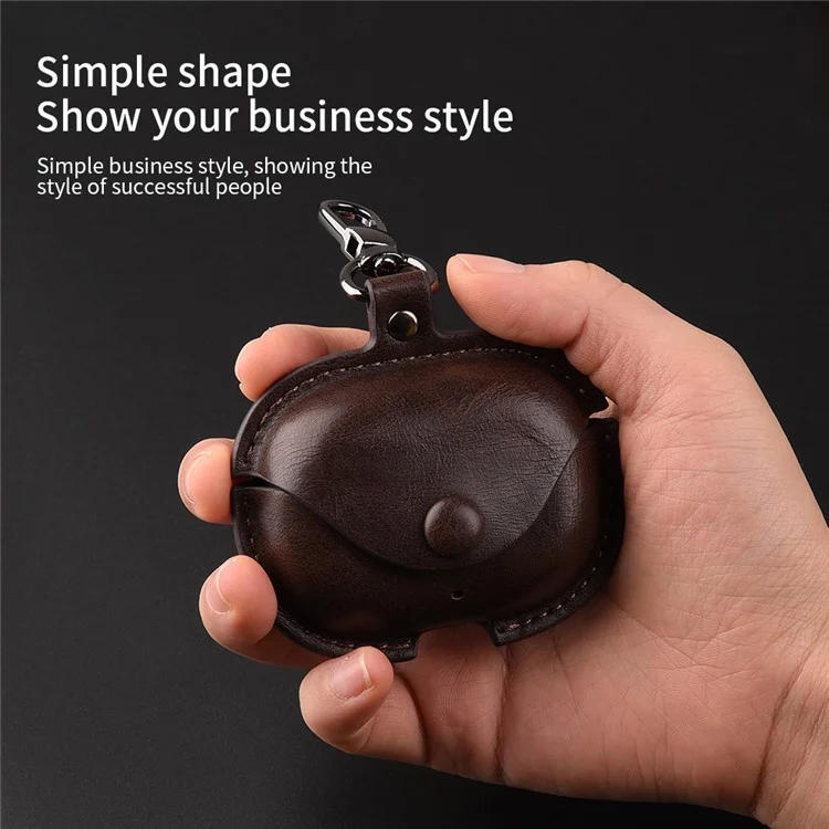 For Realme Buds T300 Charging Case Cover Leather+PC Earbuds Protective Case - Black