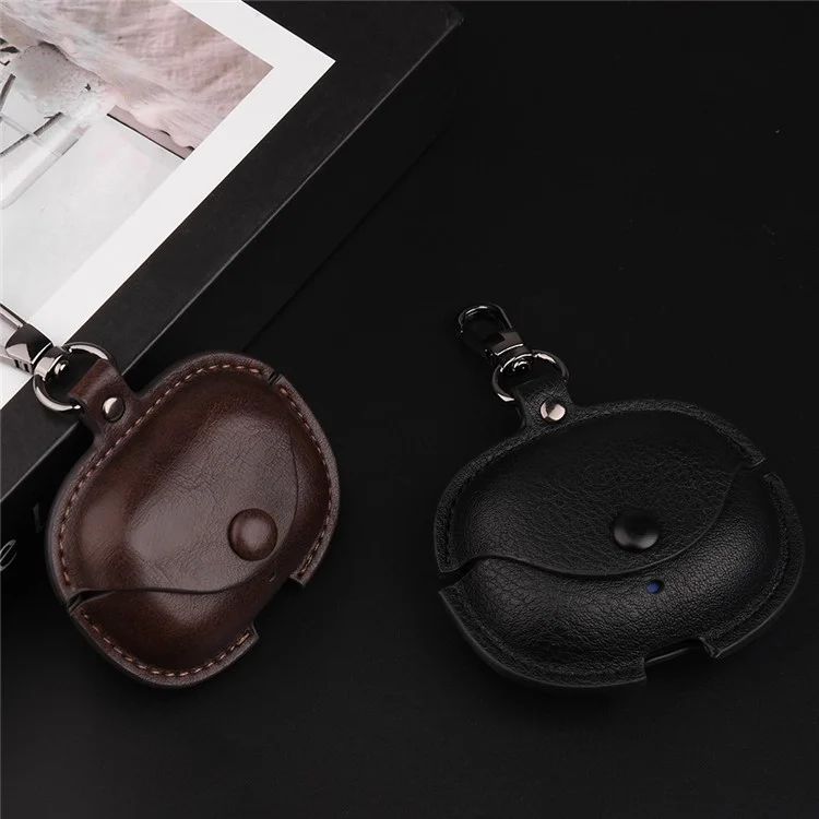 For Realme Buds T300 Charging Case Cover Leather+PC Earbuds Protective Case - Black