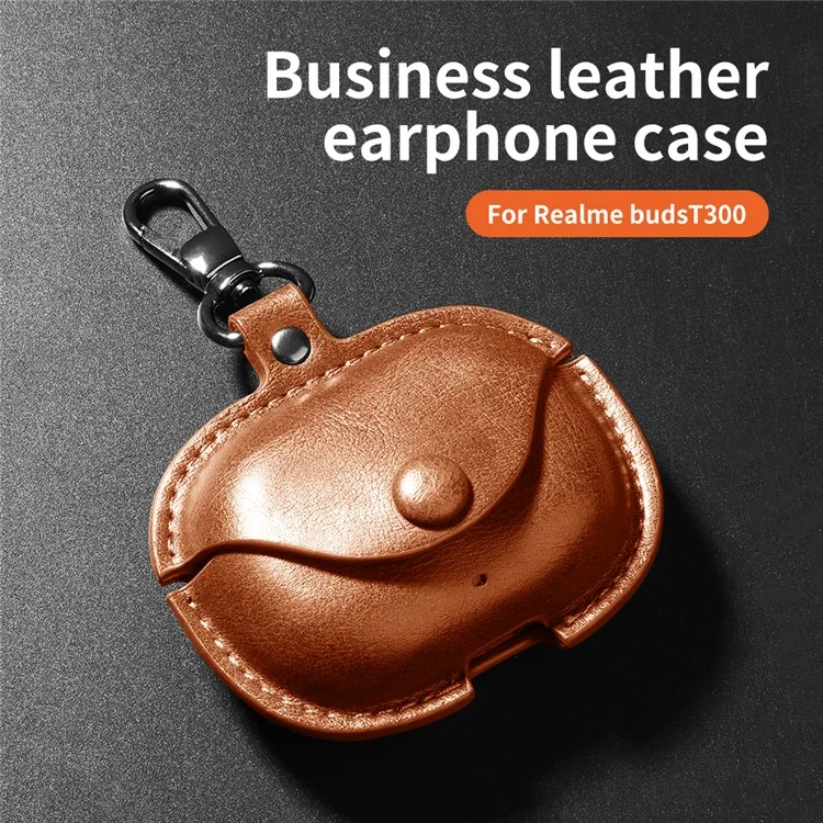 For Realme Buds T300 Charging Case Cover Leather+PC Earbuds Protective Case - Blue