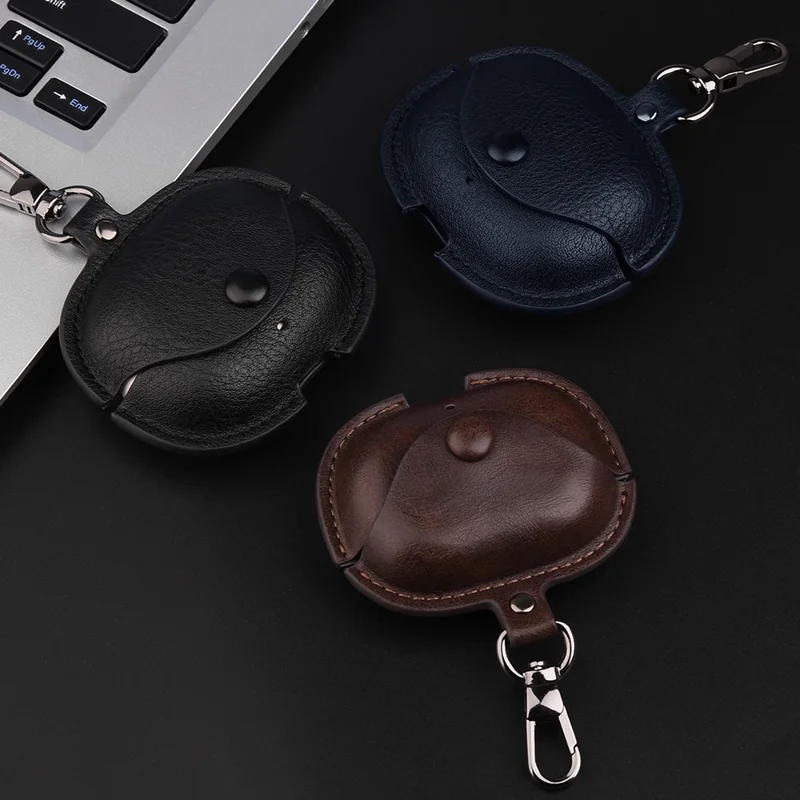For Realme Buds T300 Charging Case Cover Leather+PC Earbuds Protective Case - Brown