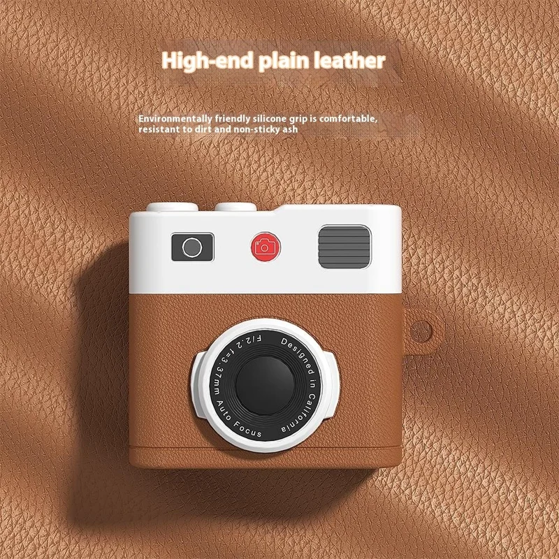 Für AirPods 4 Hülle Retro Kamera Design Flüssigsilikon Kopfhörer Tragetasche mit Karabiner - Braun
