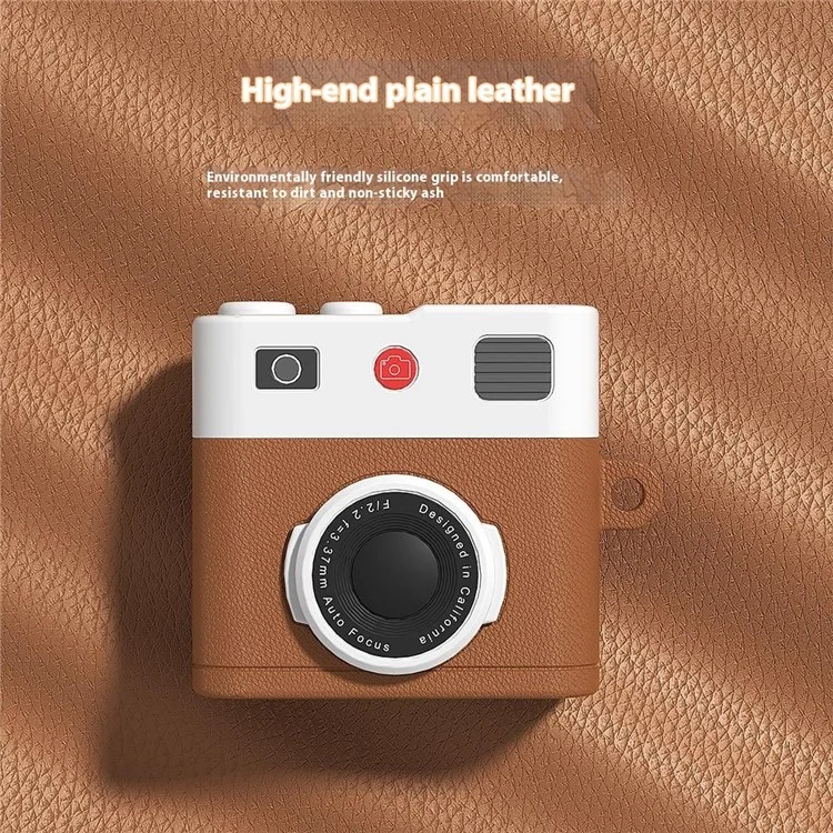 Für AirPods 4 Case Retro Kamera Design Flüssigsilikon Ohrhörer Tragetasche mit Karabiner - Creme Beige