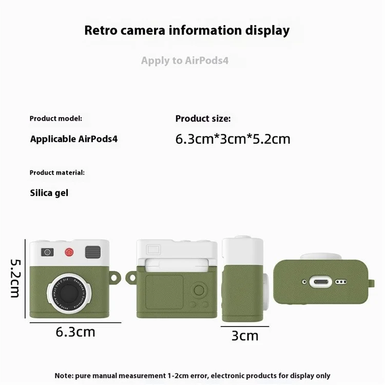 Für AirPods 4 Case Retro Kamera Design Flüssigsilikon Ohrhörer Tragetasche mit Karabiner - Creme Beige