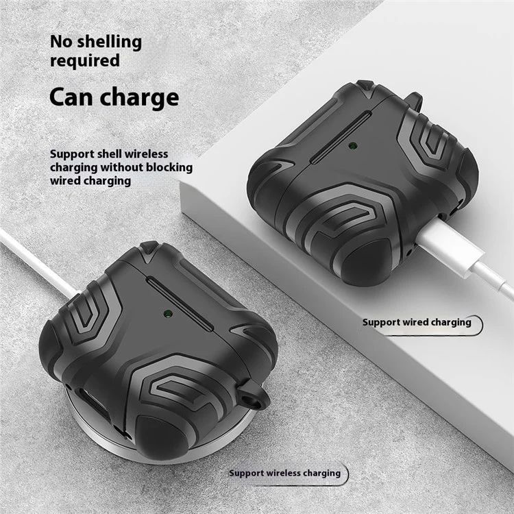Per AirPods 4 Case Split Design Soft TPU Shockproof Earphone Cover with Carabiner - Nero