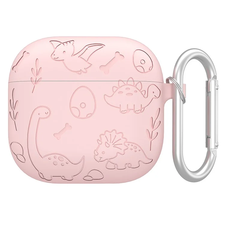 Für AirPods 4 Case Einzigartiges Dinosaurier-Design Flüssig-Silikon-Kopfhörercover mit Karabiner - Hellrosa