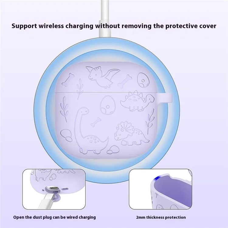 Für AirPods 4 Case Einzigartiges Dinosaurier-Design Flüssig-Silikon-Kopfhörercover mit Karabiner - Hellrosa