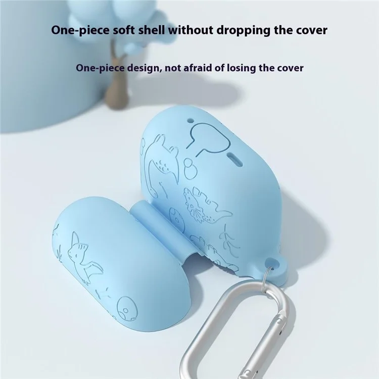 Für AirPods 4 Case Einzigartiges Dinosaurier-Design Flüssig-Silikon-Kopfhörercover mit Karabiner - Hellrosa
