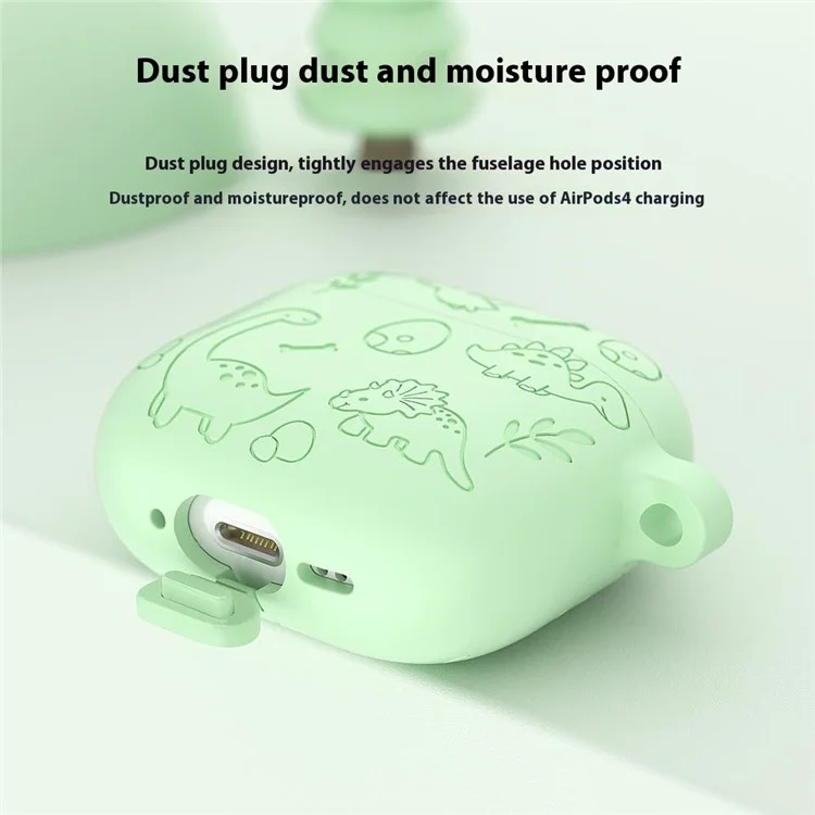 Für AirPods 4 Case Einzigartiges Dinosaurier-Design Flüssig-Silikon-Kopfhörercover mit Karabiner - Hellrosa