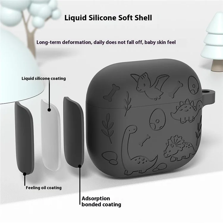 Für AirPods 4 Case Einzigartiges Dinosaurier-Design Flüssig-Silikon-Kopfhörercover mit Karabiner - Hellrosa