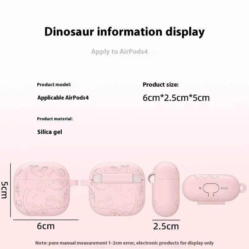 For AirPods 4 Case Unique Dinosaur Design Liquid Silicone Earphone Cover with Carabiner - Green