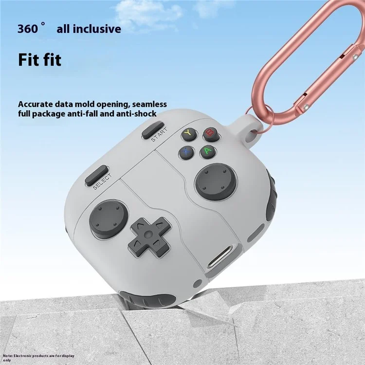 Für AirPods 4 Hülle Spielkonsole Form Kopfhörer Silikon Schale mit Karabiner - Rock Grey