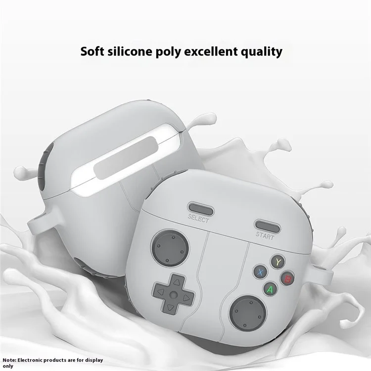 Für AirPods 4 Hülle Spielkonsole Form Kopfhörer Silikon Schale mit Karabiner - Rock Grey