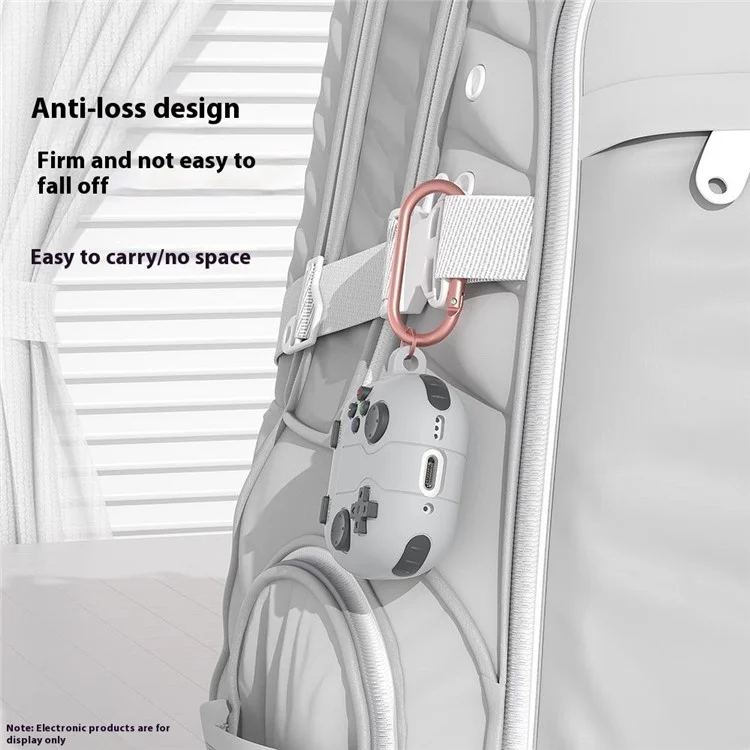 Für AirPods 4 Hülle Spielkonsole Form Kopfhörer Silikon Schale mit Karabiner - Rock Grey