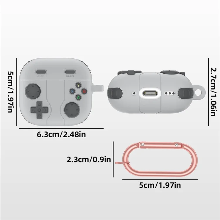 Für AirPods 4 Hülle Spielkonsole Form Kopfhörer Silikon Schale mit Karabiner - Rock Grey