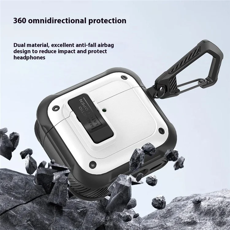Para AirPods 4 Auriculares Case PC+TPU Cubierta Magnética de Protección de Cuerpo Completo Con Carabinero - Negro