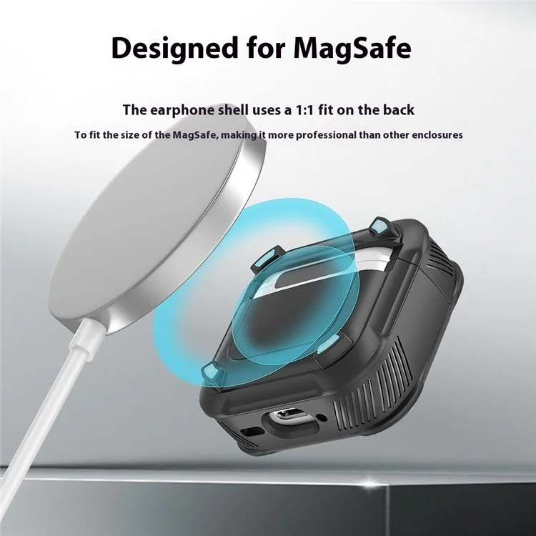 Para AirPods 4 Auriculares Case PC+TPU Cubierta Magnética de Protección de Cuerpo Completo Con Carabinero - Negro