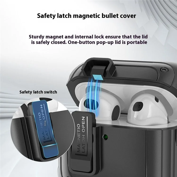 Para AirPods 4 Auriculares Case PC+TPU Cubierta Magnética de Protección de Cuerpo Completo Con Carabinero - Negro
