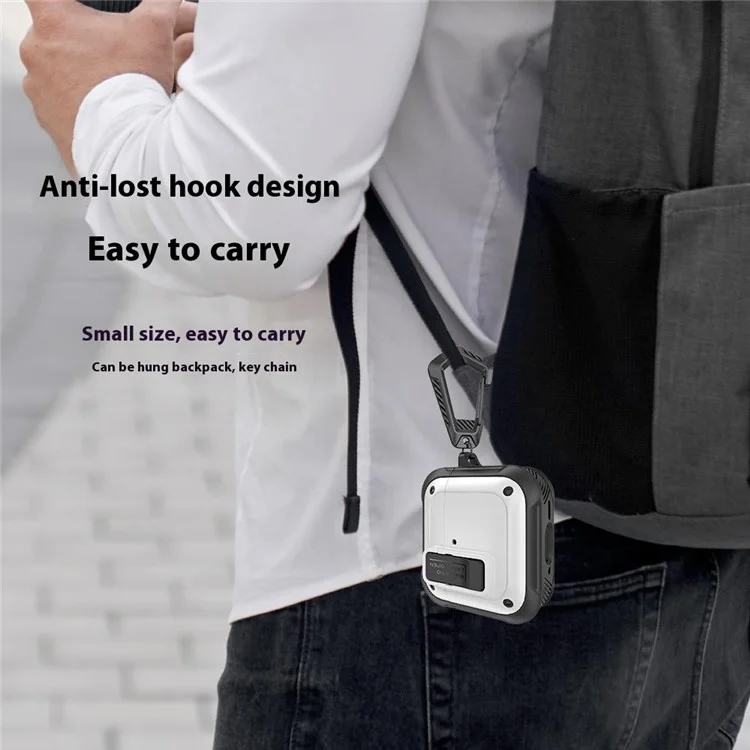 Para AirPods 4 Auriculares Case PC+TPU Cubierta Magnética de Protección de Cuerpo Completo Con Carabinero - Negro