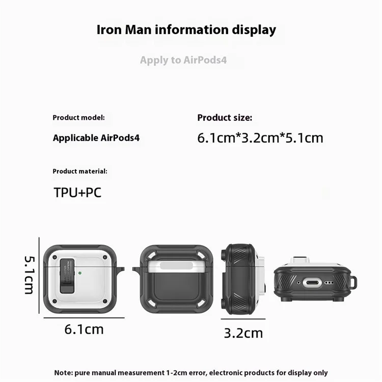 Para AirPods 4 Auriculares Case PC+TPU Cubierta Magnética de Protección de Cuerpo Completo Con Carabinero - Negro