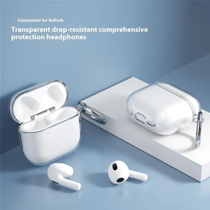 For AirPods 4 Charging Case Cover Bluetooth-compatible Earbuds Clear TPU Protective Case with Hook - Transparent