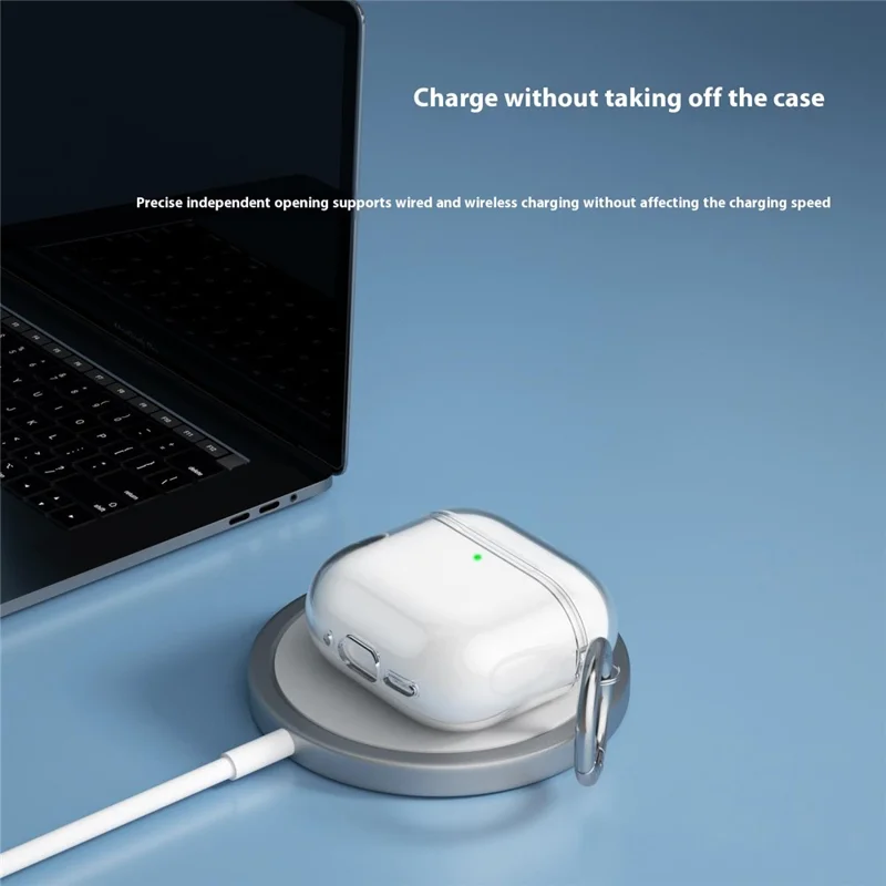 For AirPods 4 Charging Case Cover Bluetooth-compatible Earbuds Clear TPU Protective Case with Hook - Transparent