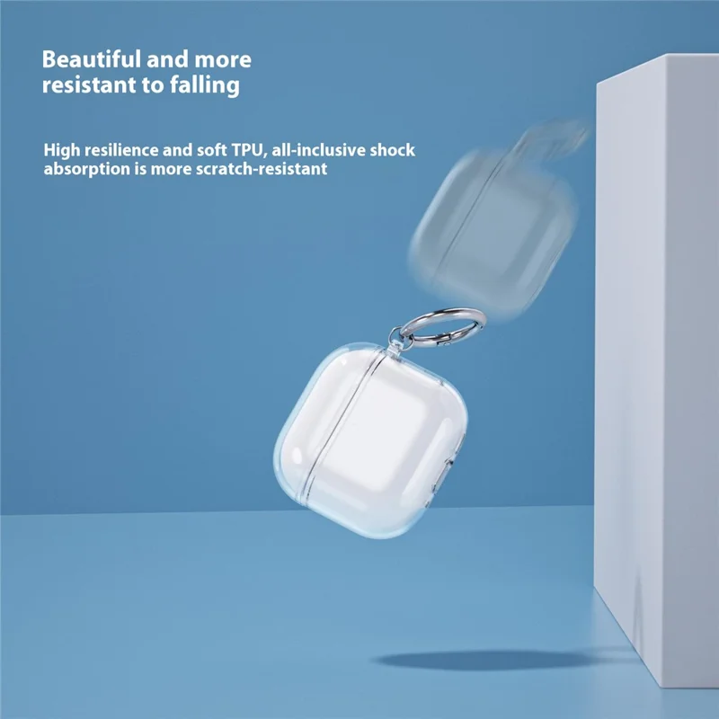 For AirPods 4 Charging Case Cover Bluetooth-compatible Earbuds Clear TPU Protective Case with Hook - Transparent