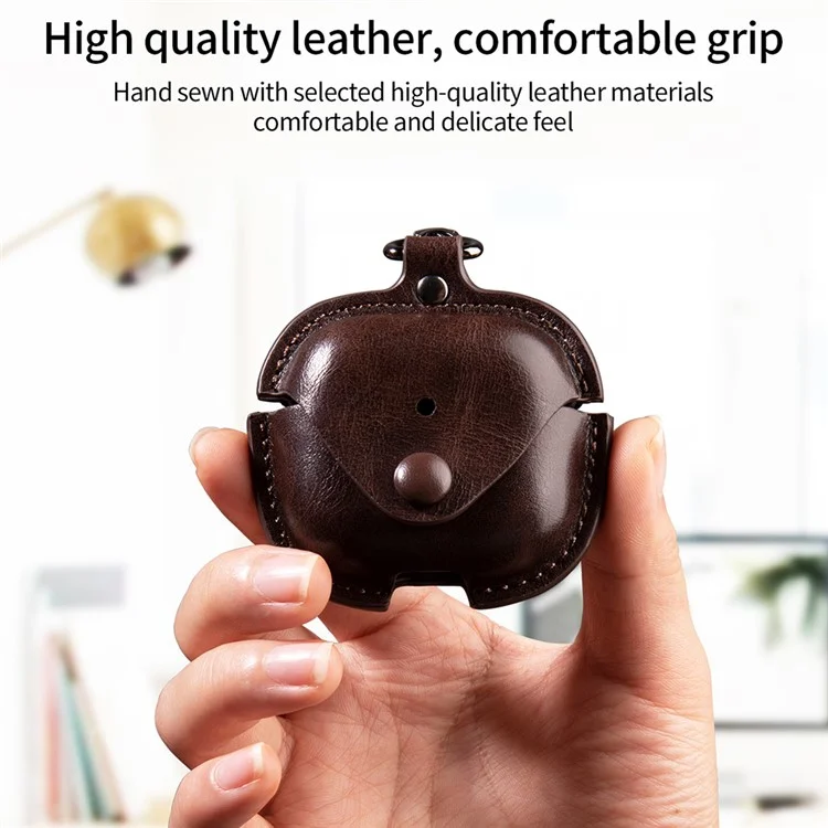 Pour AirPods 4 Charging Case Cover Leather+PC Earbuds Protective Case - Black