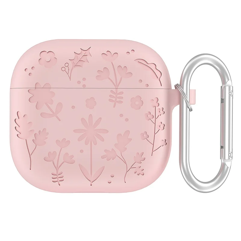 For Apple AirPods 3 Case Floral Pattern Liquid Silicone Earphone Cover with Carabiner - Light Pink