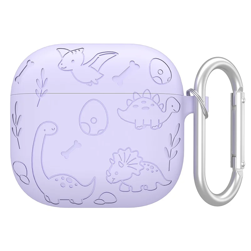 For Apple AirPods 3 Case Unique Dinosaur Design Liquid Silicone Earphone Cover with Carabiner - Light Purple