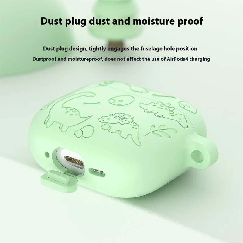 For Apple AirPods 3 Case Unique Dinosaur Design Liquid Silicone Earphone Cover with Carabiner - Dark Grey