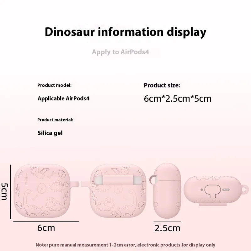 For Apple AirPods 3 Case Unique Dinosaur Design Liquid Silicone Earphone Cover with Carabiner - Dark Grey