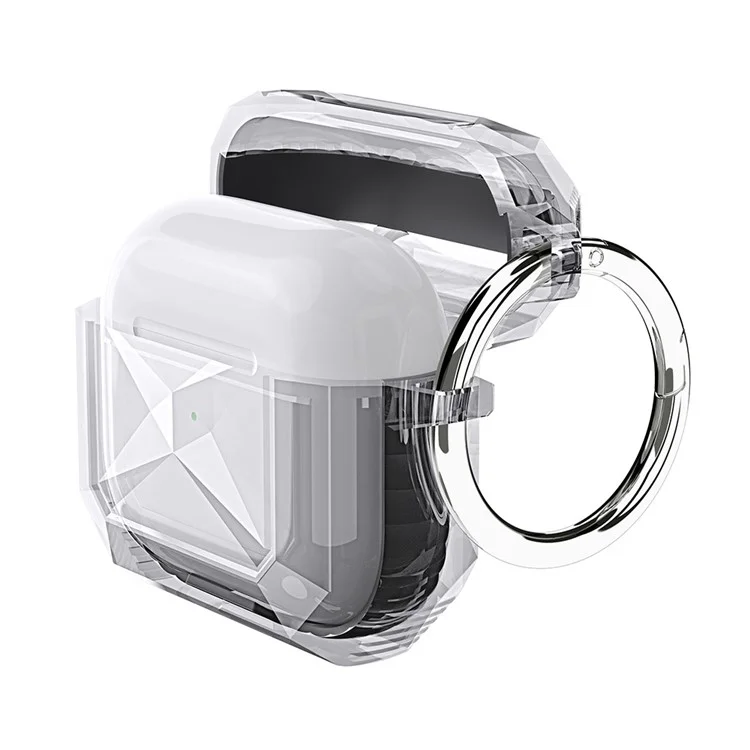AHASTYLE Per AirPods 4 Case Contrasto di Colore TPU Copertura Protettiva per Auricolari con Moschettone - Trasparente+Nero
