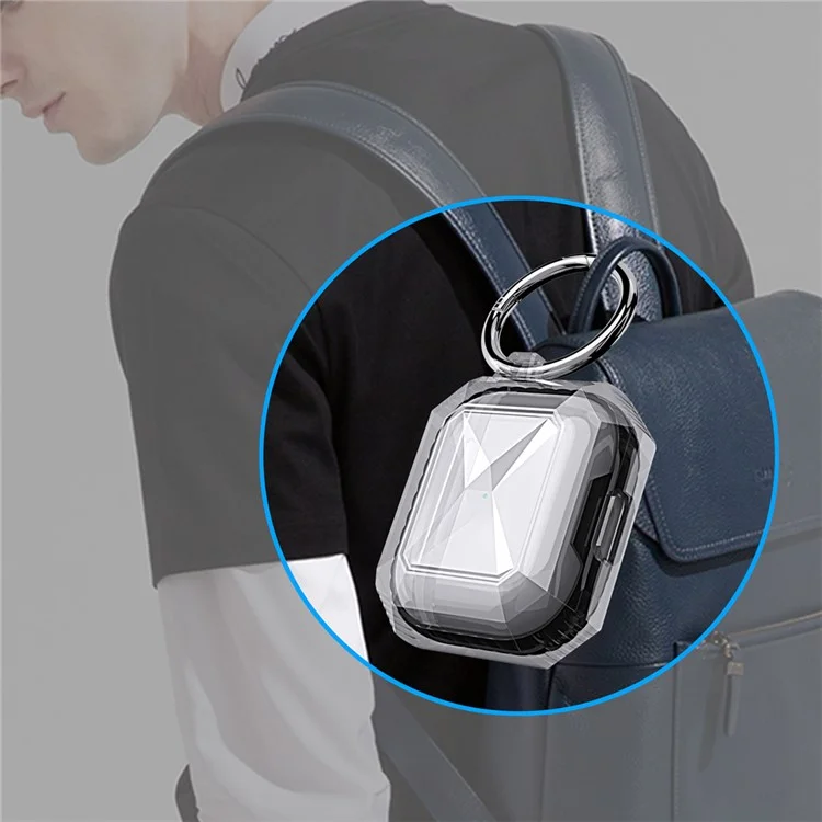 AHASTYLE Per AirPods 4 Case Contrasto di Colore TPU Copertura Protettiva per Auricolari con Moschettone - Trasparente+Nero