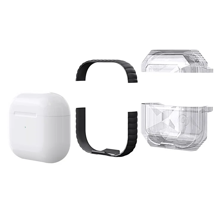 AHASTYLE Per AirPods 4 Case Contrasto di Colore TPU Copertura Protettiva per Auricolari con Moschettone - Trasparente+Nero
