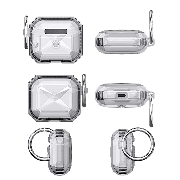 AHASTYLE Per AirPods 4 Case Contrasto di Colore TPU Copertura Protettiva per Auricolari con Moschettone - Trasparente+Nero