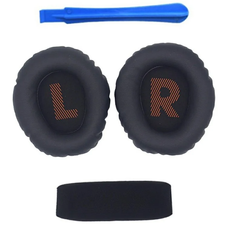 For JBL Quantum 350 / 360 Headphone Protein Leather Ear Pads+Mini Crowbar+Head Beam Sleeve - Black