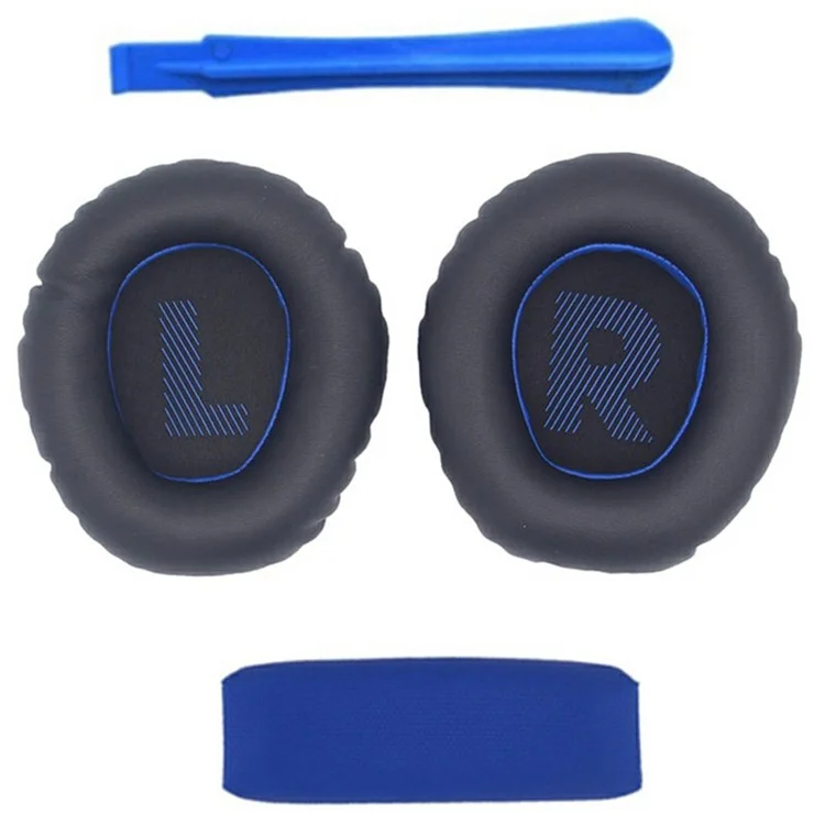 For JBL Quantum 350 / 360 Headphone Protein Leather Ear Pads+Mini Crowbar+Head Beam Sleeve - Blue