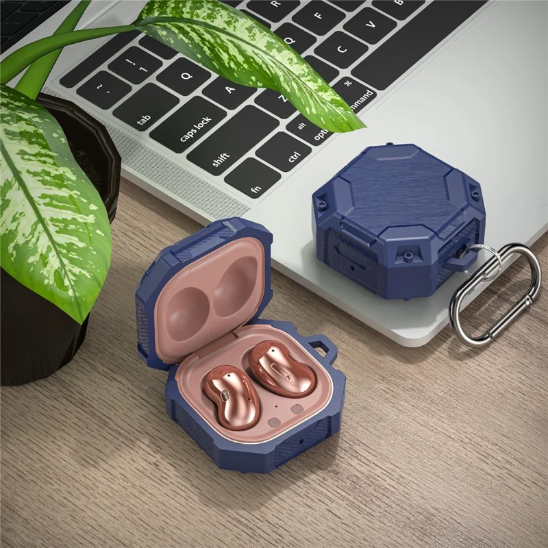 For Samsung Galaxy Buds Live / Buds Pro / Buds2 Case Bluetooth-compatible Earbuds TPU Cover with Hook - Sapphire