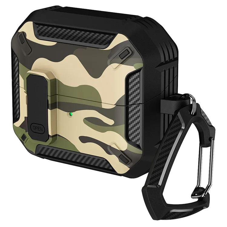 Para Samsung Galaxy Buds3 / Galaxy Buds3 Pro Funda Protectora de TPU + PC para Auriculares Camuflaje Caja de Carga de Auriculares con Mosquetón - Verde